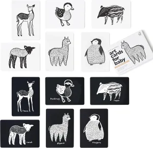Wee Gallery Art Cards for Baby, Durable High Contrast Black and White Animal Flashcards for Newborns, Brain Development, Sensory Toys, Tummy Time Essentials for Infant and Toddler - Baby Animals