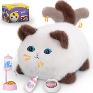 Weighted Stuffed Animals,Interactive Cat Toys for Kids Aged 3-7, Plush Toy Cat That Meows, Blink and Talk, Children's Toy Pet Cat with Pet Waterer, Creative Stuffed Animals for Boys and Girls