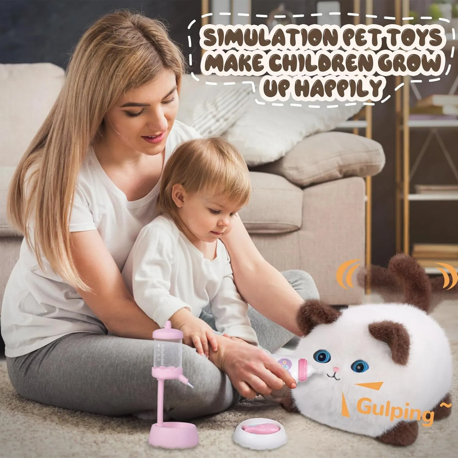 Weighted Stuffed Animals,Interactive Cat Toys for Kids Aged 3-7, Plush Toy Cat That Meows, Blink and Talk, Children's Toy Pet Cat with Pet Waterer, Creative Stuffed Animals for Boys and Girls