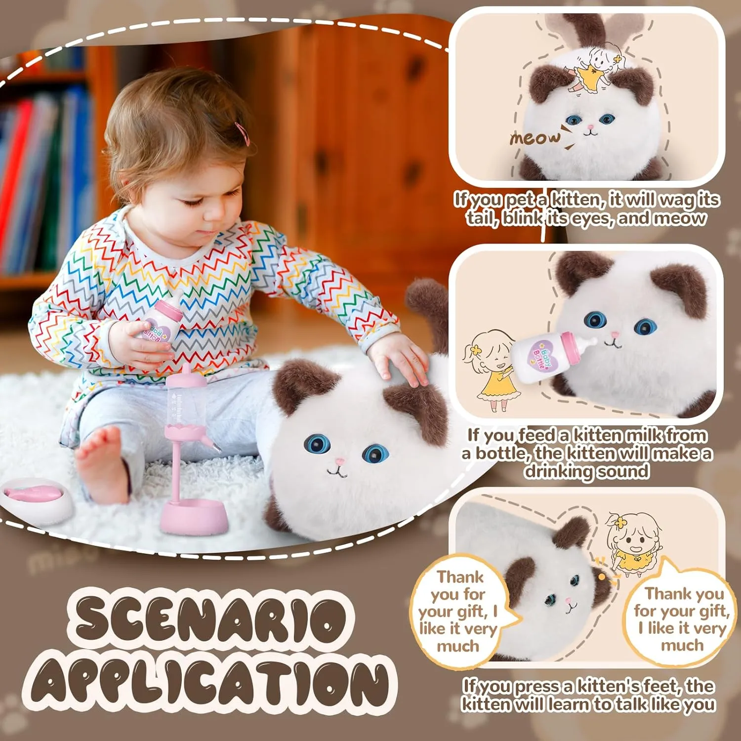 Weighted Stuffed Animals,Interactive Cat Toys for Kids Aged 3-7, Plush Toy Cat That Meows, Blink and Talk, Children's Toy Pet Cat with Pet Waterer, Creative Stuffed Animals for Boys and Girls