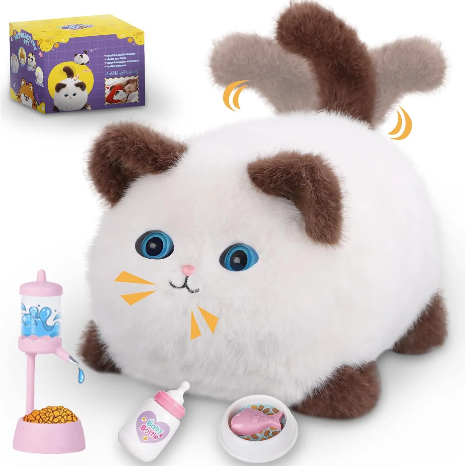 Weighted Stuffed Animals,Interactive Cat Toys for Kids Aged 3-7, Plush Toy Cat That Meows, Blink and Talk, Children's Toy Pet Cat with Pet Waterer, Creative Stuffed Animals for Boys and Girls