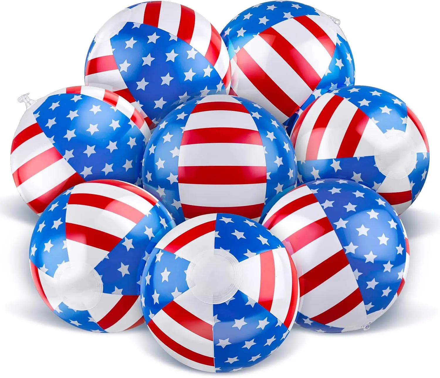 Whaline 12 Pieces 4th of July Inflatable Beach Ball Patriotic Stars Stripes Party Favor Gift Red Blue White USA Pool Floating Balloon for Independence Day Summer Water Sand Game Supplies, 7.9 Inch