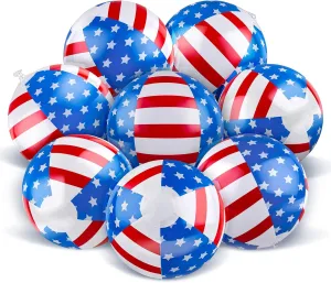 Whaline 12 Pieces 4th of July Inflatable Beach Ball Patriotic Stars Stripes Party Favor Gift Red Blue White USA Pool Floating Balloon for Independence Day Summer Water Sand Game Supplies, 7.9 Inch