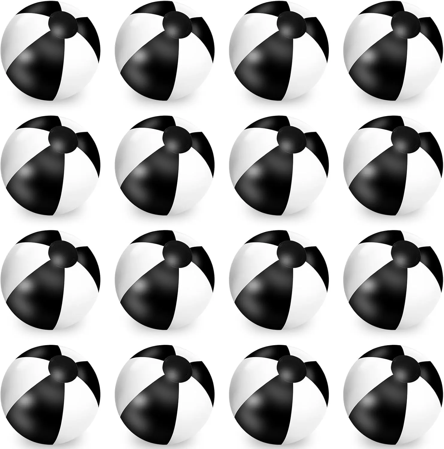 Whaline 16Pcs 16'' Black White Inflatable Beach Ball Round Pool PVC Balls Game Toys for Summer Hawaiian Tropical Theme Beach Party Decorations Water Sand Game Accessory