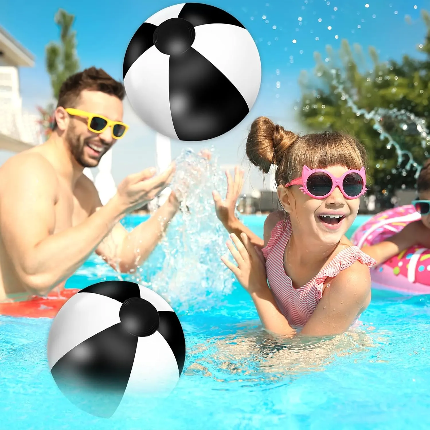 Whaline 16Pcs 16'' Black White Inflatable Beach Ball Round Pool PVC Balls Game Toys for Summer Hawaiian Tropical Theme Beach Party Decorations Water Sand Game Accessory