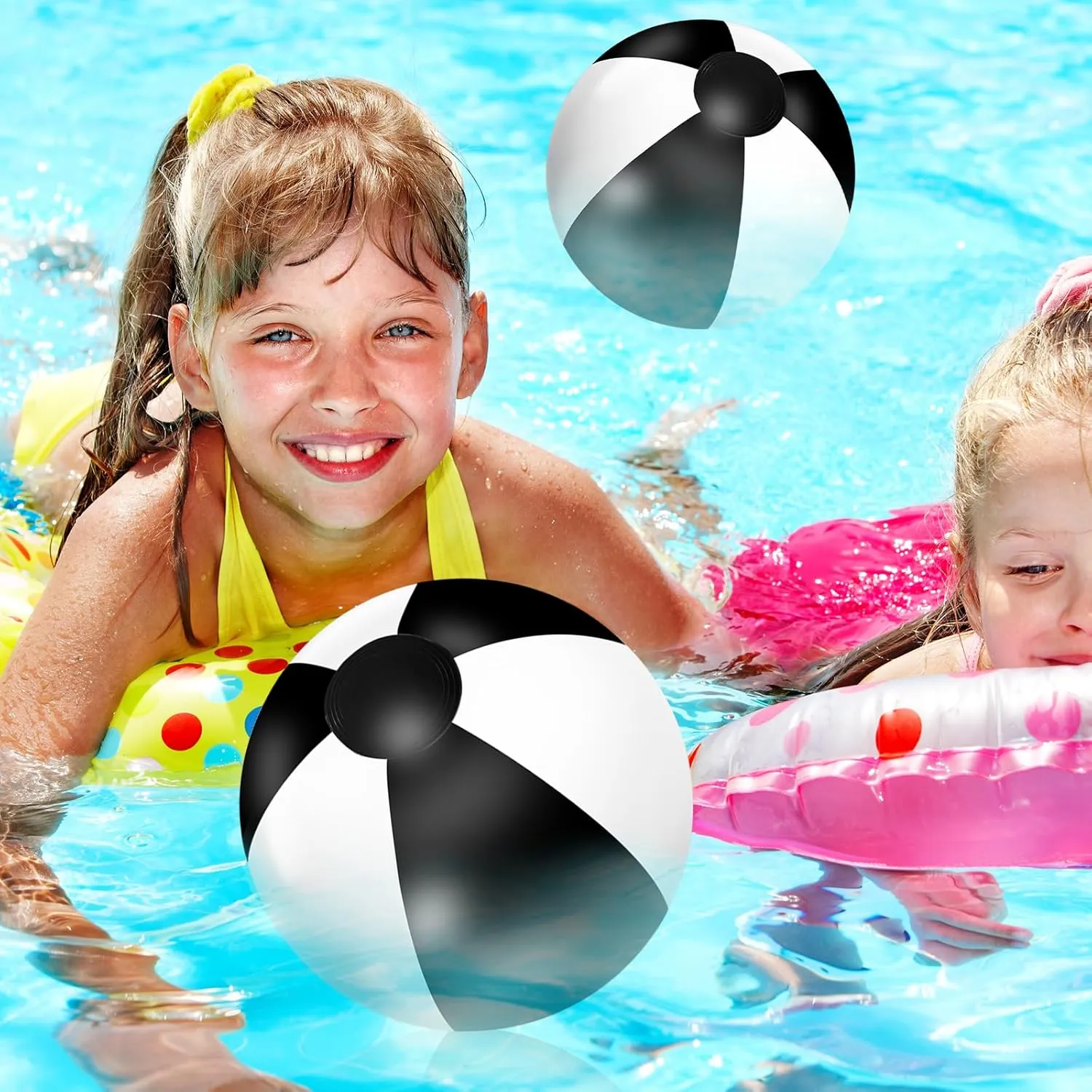 Whaline 16Pcs 16'' Black White Inflatable Beach Ball Round Pool PVC Balls Game Toys for Summer Hawaiian Tropical Theme Beach Party Decorations Water Sand Game Accessory