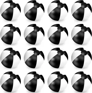 Whaline 16Pcs 16'' Black White Inflatable Beach Ball Round Pool PVC Balls Game Toys for Summer Hawaiian Tropical Theme Beach Party Decorations Water Sand Game Accessory
