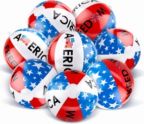 Whaline 8 Pieces 4th of July Inflatable Beach Ball 11.8 Inch Patriotic America Freedom Party Favor Gift Red Blue White Stars Pool Floating Balloon for Independence Day Summer Water Sand Game Supplies