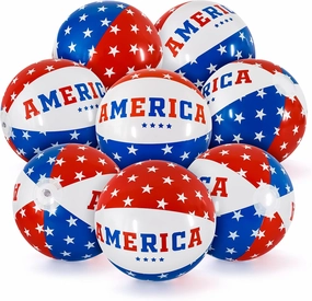 Whaline 8 Pieces Patriotic Inflatable Beach Balls 4th of July Party Favor Gifts America Stars Red Blue PVC Balls for Independence Day Beach Party Decor Supplies Water Sand Game Accessory Boys Girls
