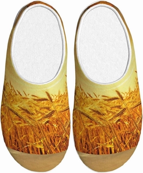 Wheat Field Slippers With Fluffy Soft Warm For Women11-11.5/Men8.5-9.5, Flannel Slippers Cozy Plush Indoor Outdoor