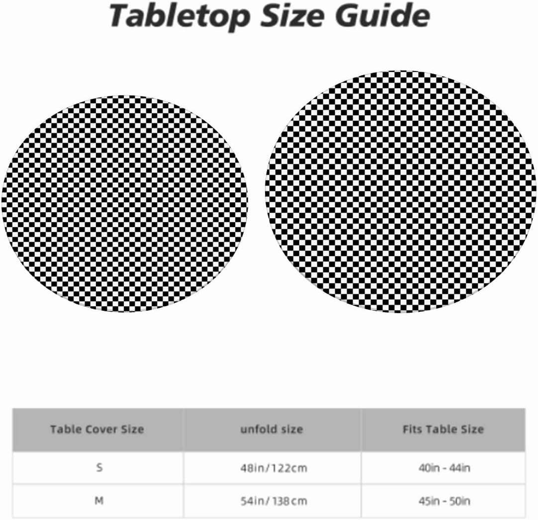 White Charcoal Tablecloth -Fitted with Elastic Checkers Game Geometric Grid Style Elastic Edge, Waterproof and wipeable Checkered Fits up 40"-44" Diameter Tables