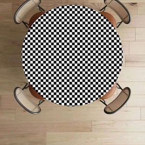 White Charcoal Tablecloth -Fitted with Elastic Checkers Game Geometric Grid Style Elastic Edge, Waterproof and wipeable Checkered Fits up 40"-44" Diameter Tables