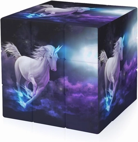 White Unicorrn in Galaxy Funny 3x3x3 Cube Smooth Lightweight Puzzle for Adult Graphic Printing Travel