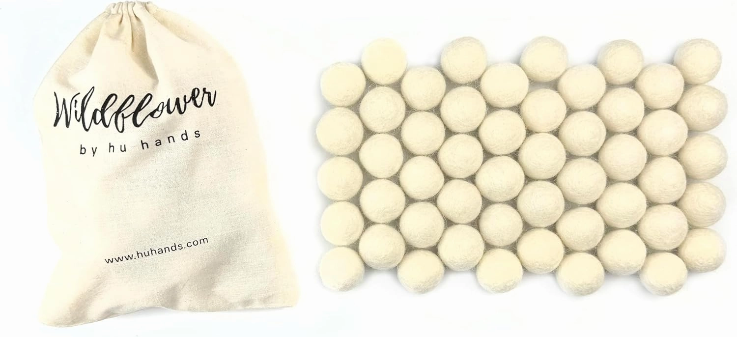 Wildflower by hu hands Natural White Felt Balls 1 inch (2.5cm) | (50) Wool Pom Poms | Hand Felted Pompoms for Crafts, Felting, Garland, Decor, Party | Muslin Bag