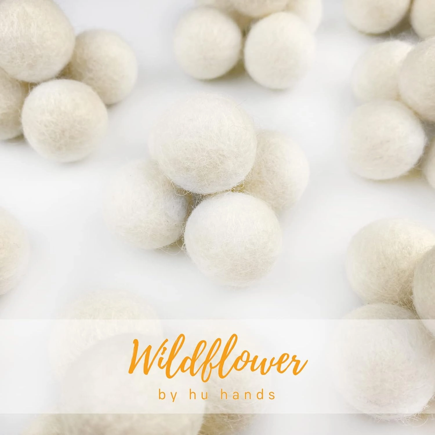 Wildflower by hu hands Natural White Felt Balls 1 inch (2.5cm) | (50) Wool Pom Poms | Hand Felted Pompoms for Crafts, Felting, Garland, Decor, Party | Muslin Bag