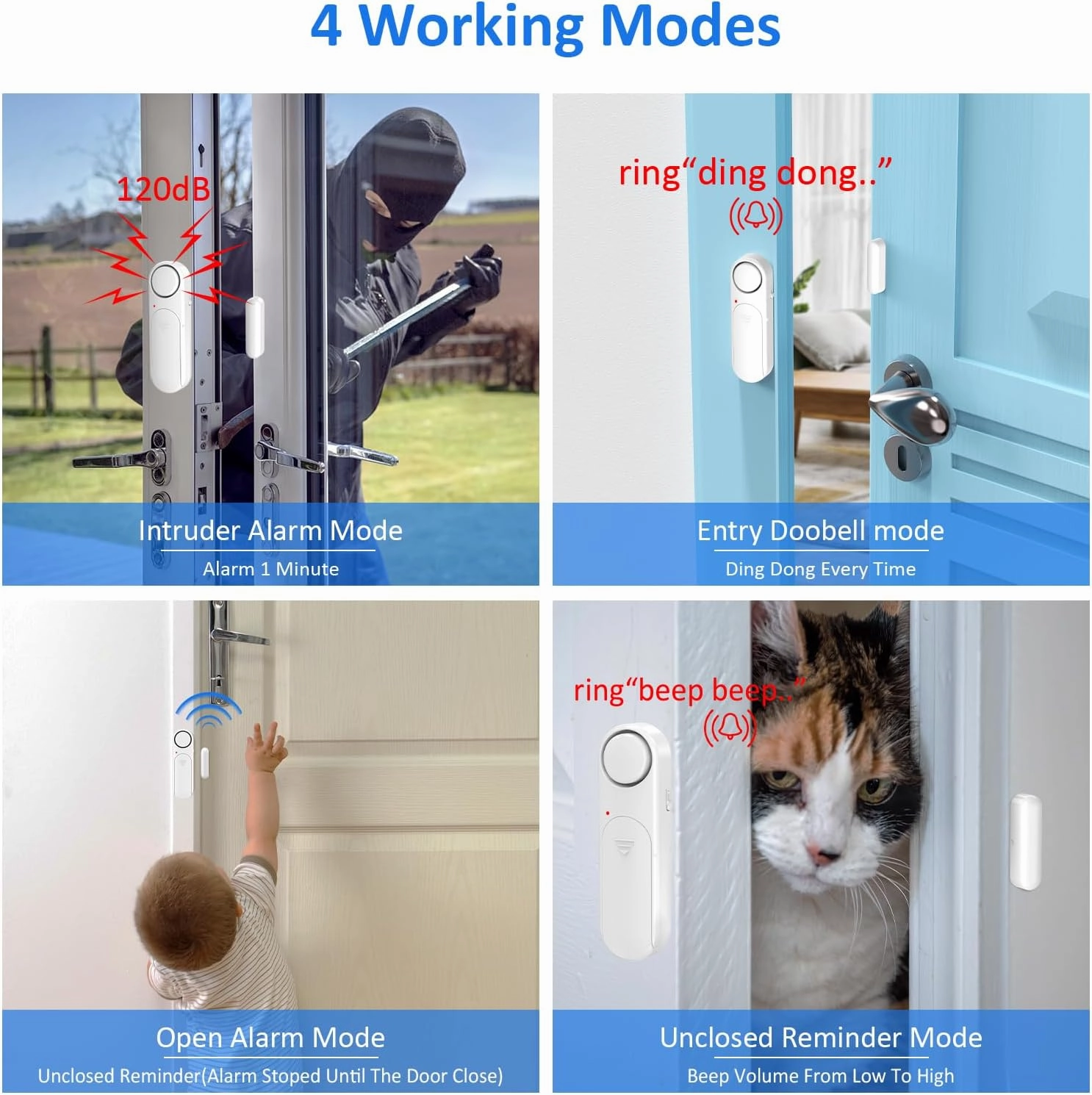 Window and Door Alarm When Opened (5 Pack) for Kids Safety/Home Security, Wireless Sliding Door Opening Sensor Alarms for Dementia, 120dB Burglar Alert, Ideal for Business, Garage, Apartment, White