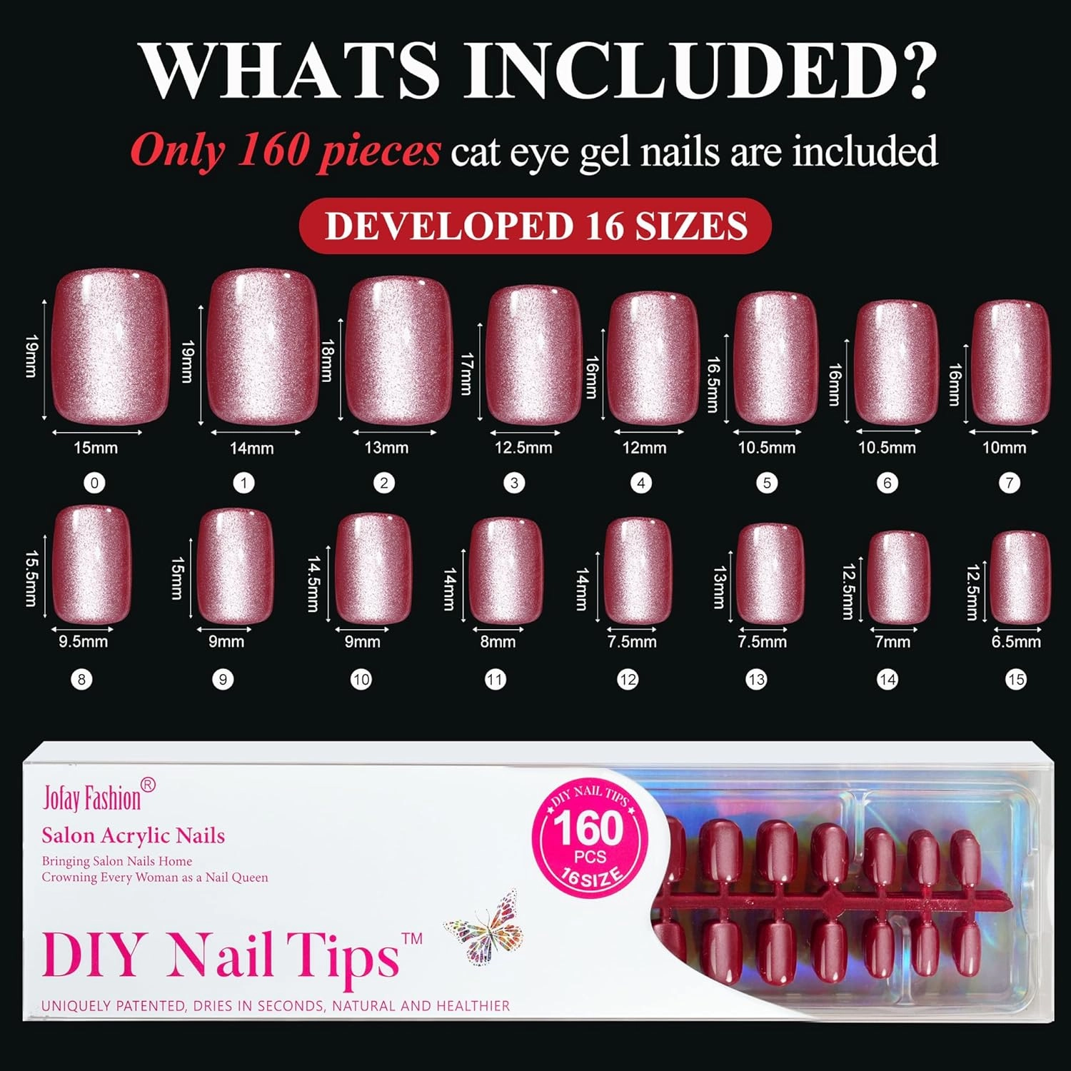 Wine Red Cat Eye Christmas Press on Nails Short - Translucent Red, Jofay Fashion 5 Set Short Square Fake Nails Acrylic False Nails Reusable Full Cover Stick on Nails for Women Girls Gift