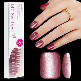 Wine Red Cat Eye Christmas Press on Nails Short - Translucent Red, Jofay Fashion 5 Set Short Square Fake Nails Acrylic False Nails Reusable Full Cover Stick on Nails for Women Girls Gift