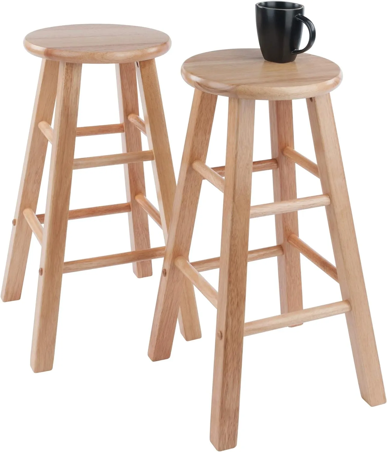 Winsome Element 2-Piece 24In Counter Stool Set, Natural Finish, Solid Wood, Modern Design