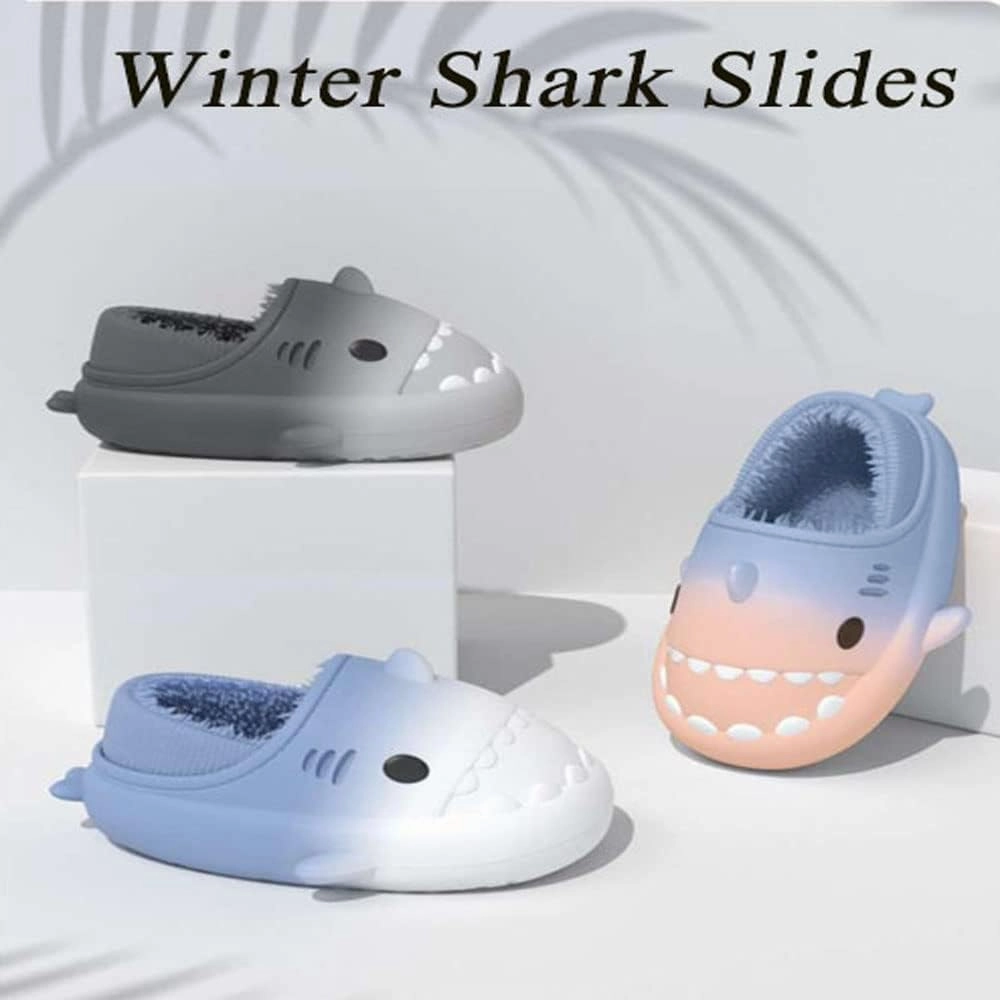 Winter Shark Slides, Plush Warm Shark Slides, Animal Slippers Warm Non-slip Soft Comfy Fluffy Cloud Shark Slides