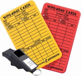 Wipe-Away Soccer Referee Card Set & Premium Pro Whistle, Yellow, Red, Black