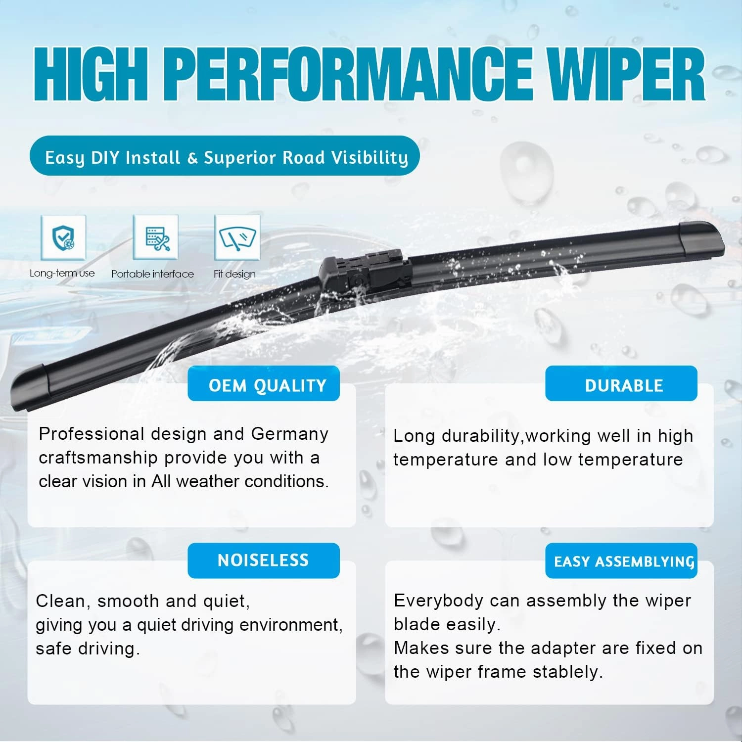 Wiper Blades With Rear Wiper Blades Set For 2018-2022 Jaguar F-Pace Automotive Replacement Windshield Wiper Blades, That Meet OEM Quality Easy DIY Install 26" 18" 13"(Set of 3)