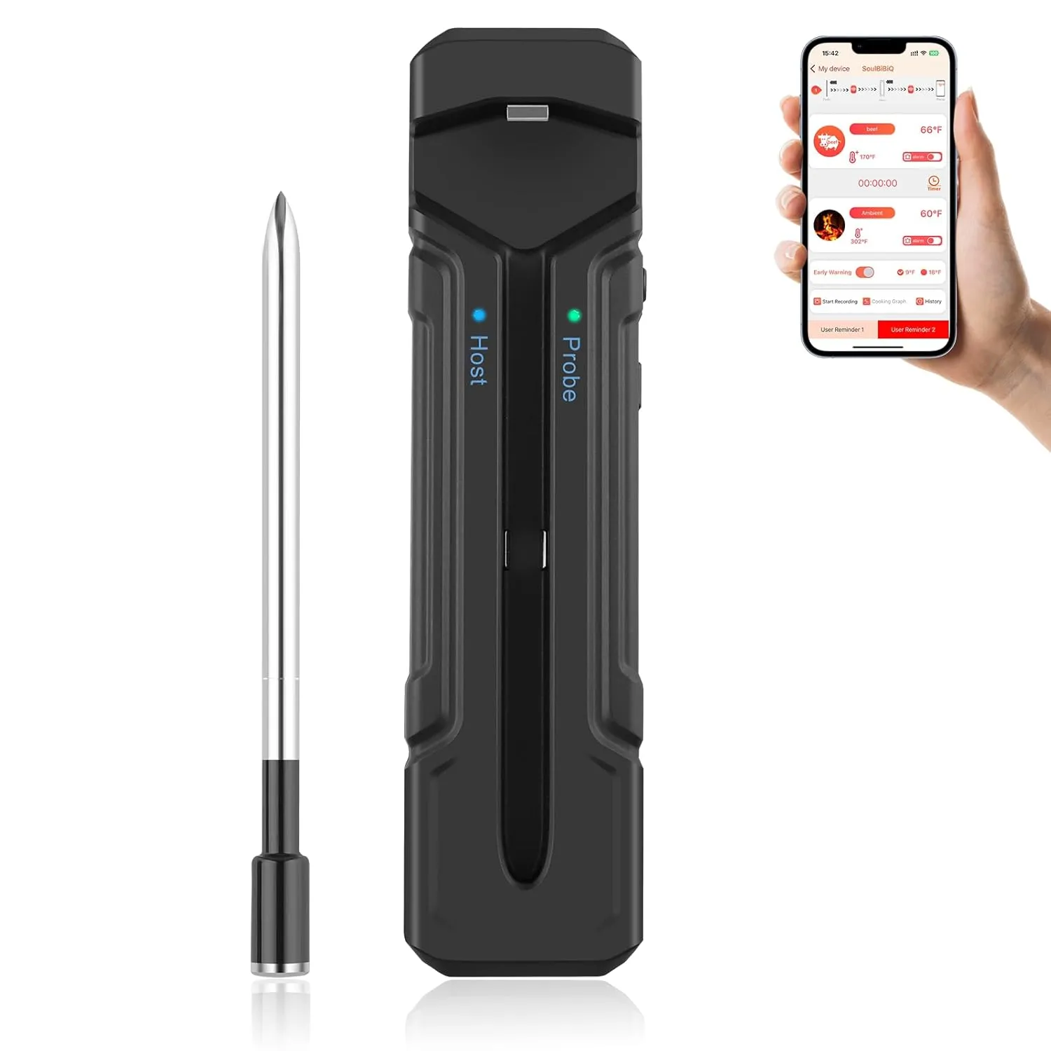 Wireless Meat Thermometer with Instant Read - 300FT Remote Digital Food Thermometer with Stainless Probe for Cooking, Grill, Oven, Smoker - Dual Sensor, Waterproof, Up to 120H Battery Power