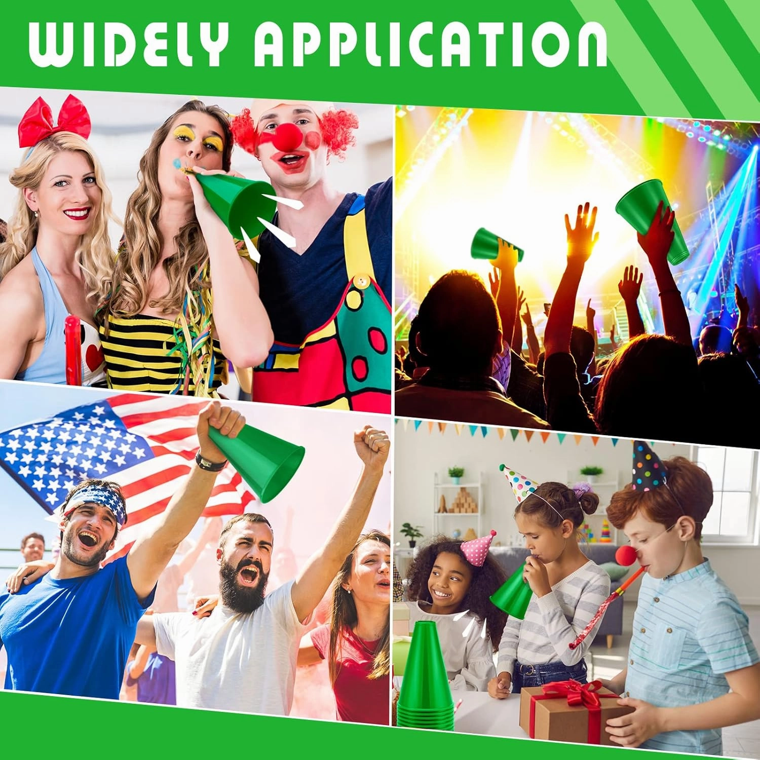 Woanger 12 Pieces Cheer Megaphone for Party Favors Sports Cheers Party Noisemaker DIY Plastic Megaphone for Sports Match Game Outdoor Activities(Green)