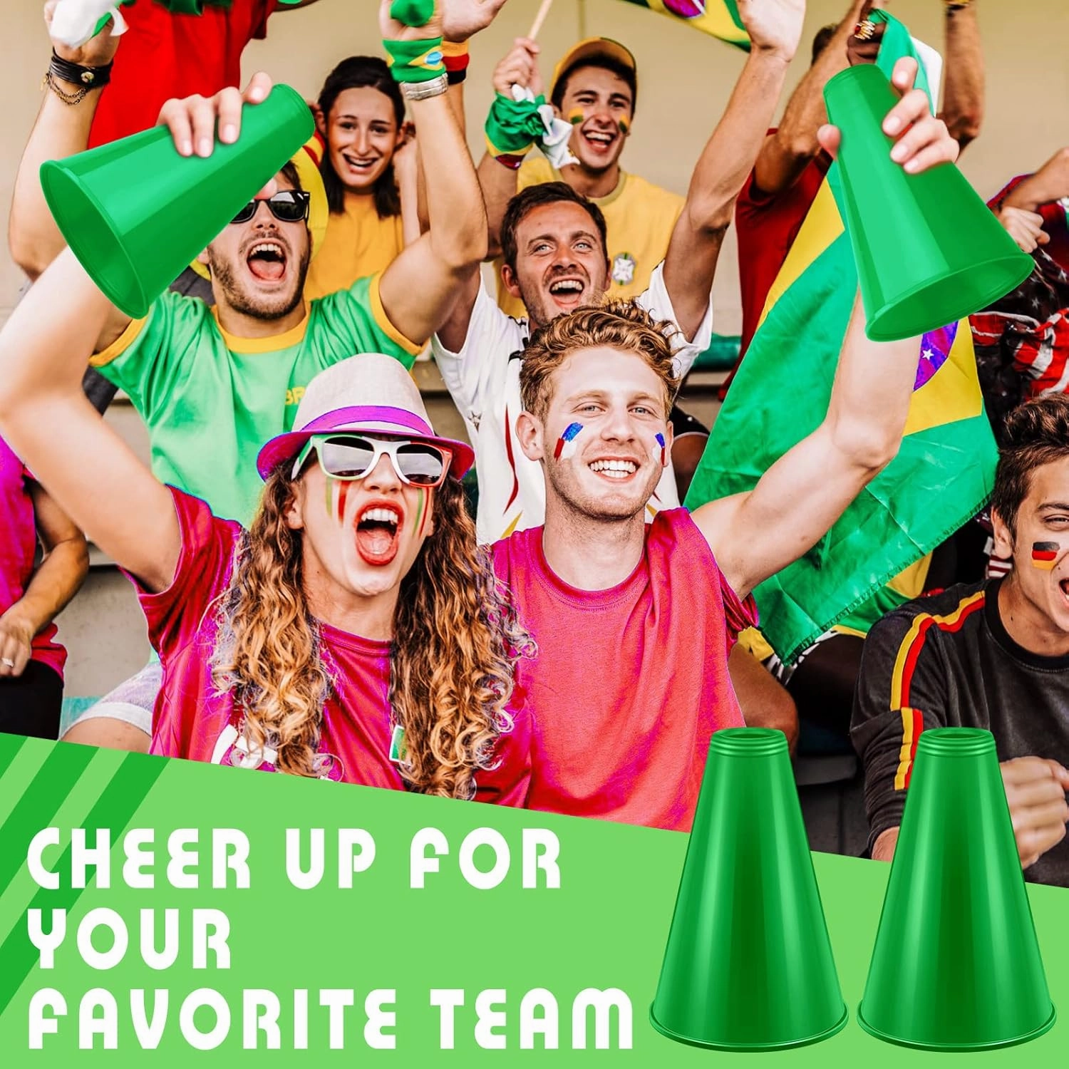 Woanger 12 Pieces Cheer Megaphone for Party Favors Sports Cheers Party Noisemaker DIY Plastic Megaphone for Sports Match Game Outdoor Activities(Green)