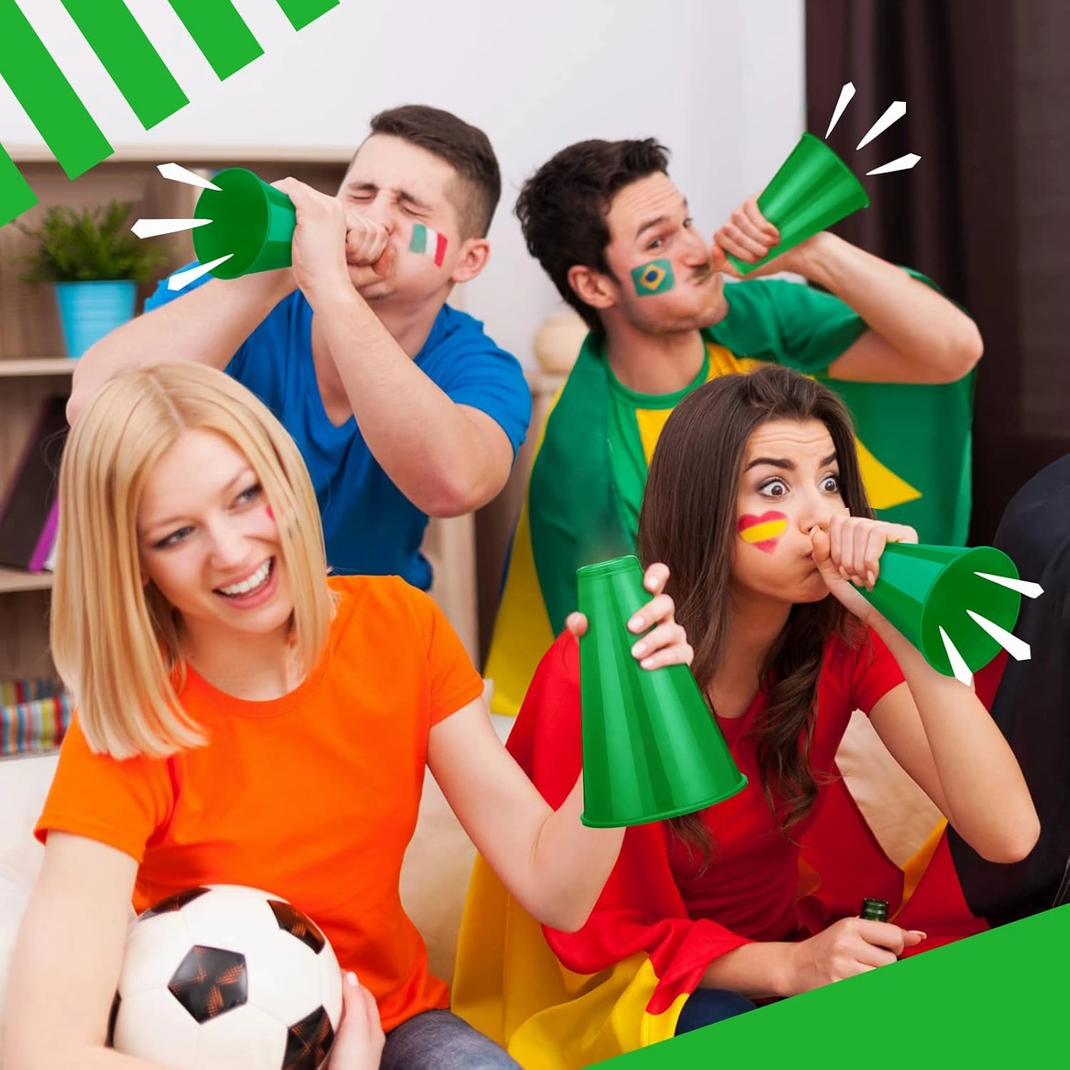 Woanger 12 Pieces Cheer Megaphone for Party Favors Sports Cheers Party Noisemaker DIY Plastic Megaphone for Sports Match Game Outdoor Activities(Green)