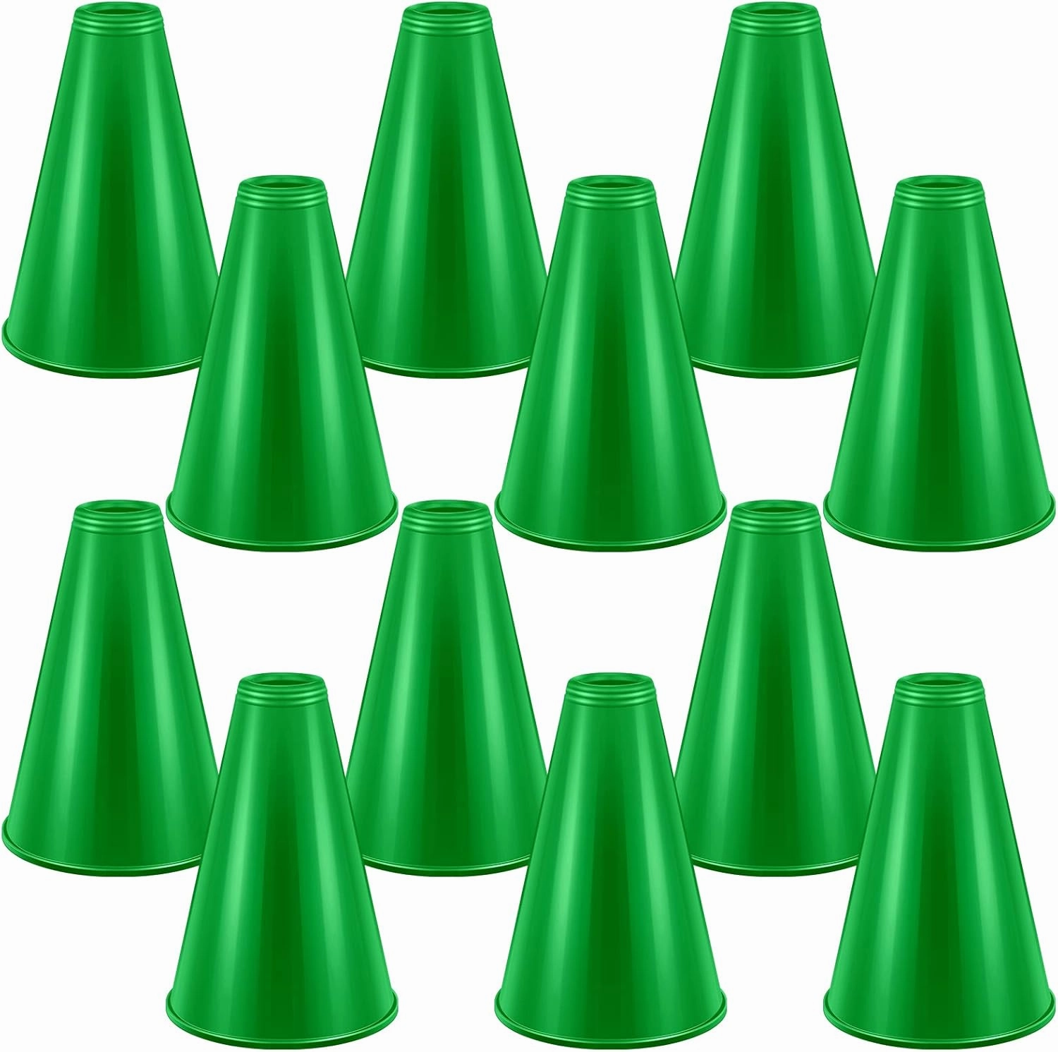 Woanger 12 Pieces Cheer Megaphone for Party Favors Sports Cheers Party Noisemaker DIY Plastic Megaphone for Sports Match Game Outdoor Activities(Green)