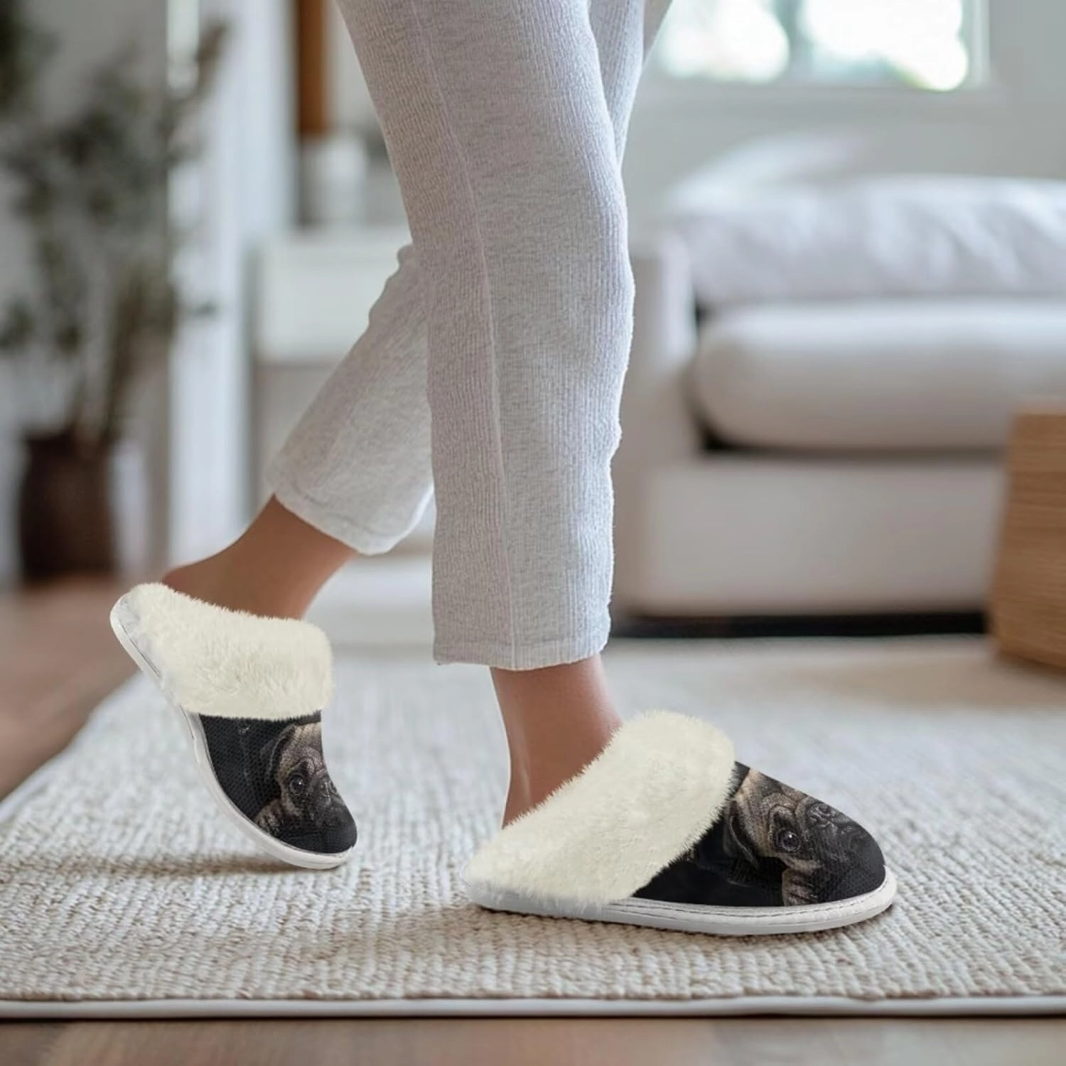 Women's Fuzzy Slippers Outdoor Indoor Fluffy Winter House Shoes Warm Plush Bedroom Shoes for Women