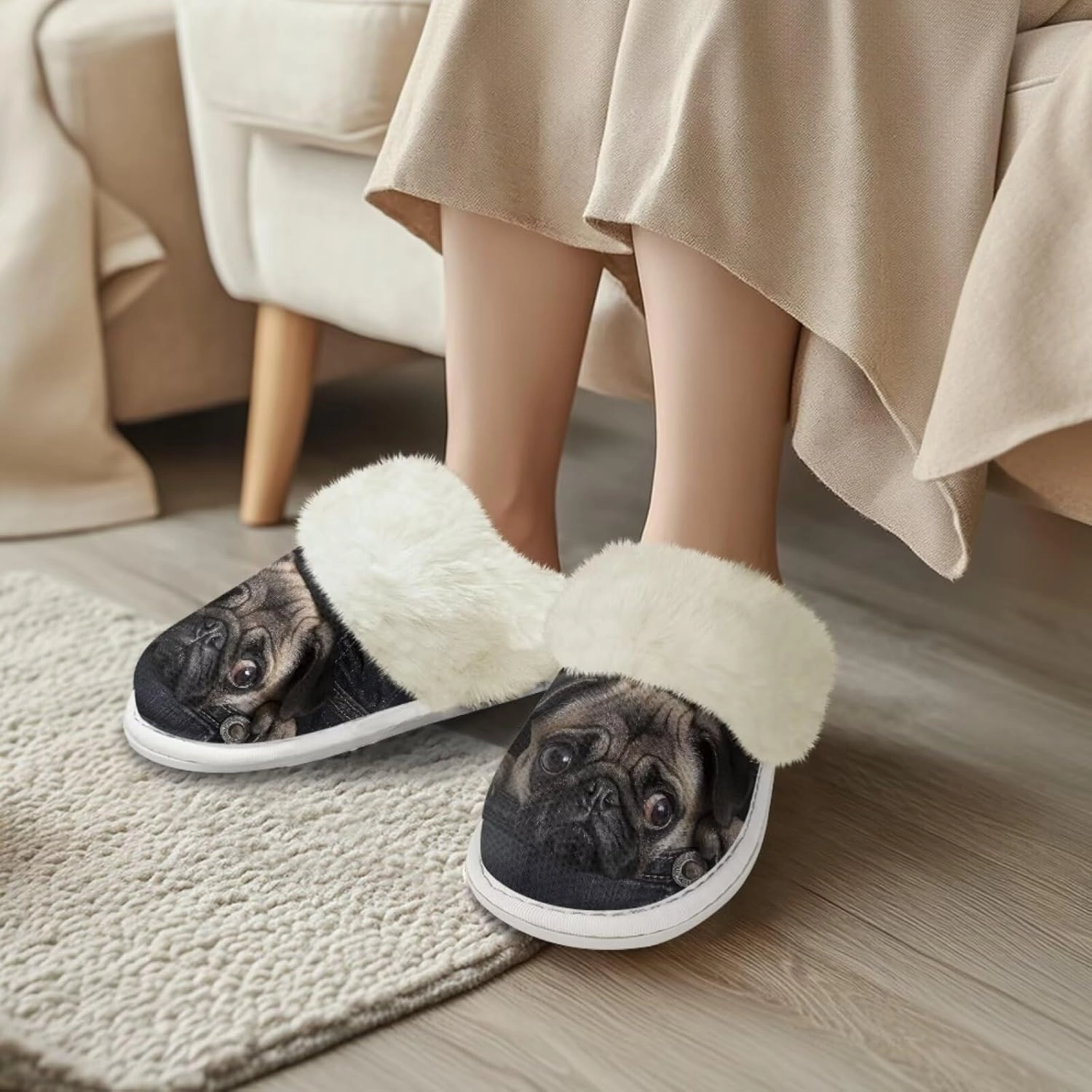 Women's Fuzzy Slippers Outdoor Indoor Fluffy Winter House Shoes Warm Plush Bedroom Shoes for Women