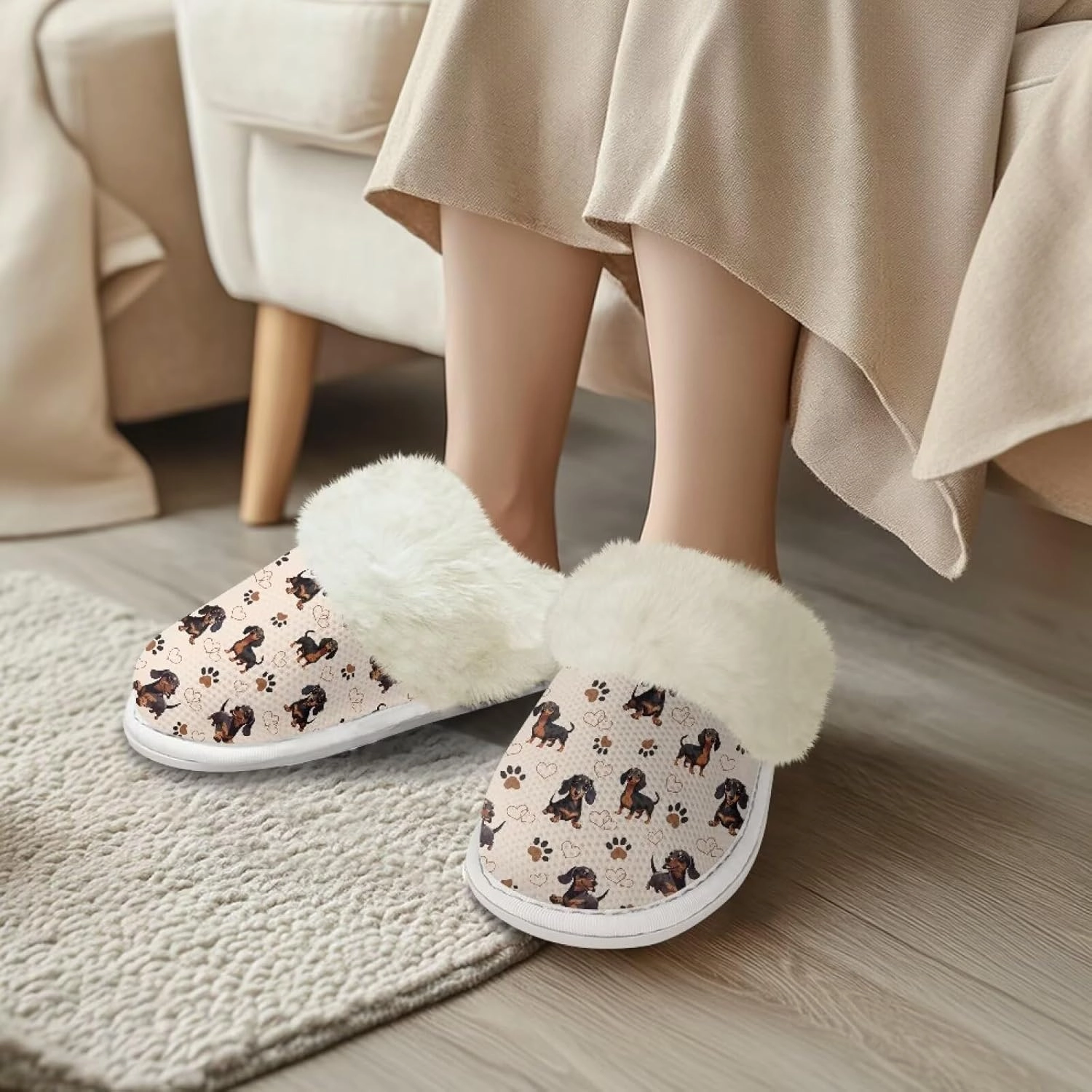 Women's Fuzzy Slippers Outdoor Indoor Fluffy Winter House Shoes Warm Plush Bedroom Shoes for Women