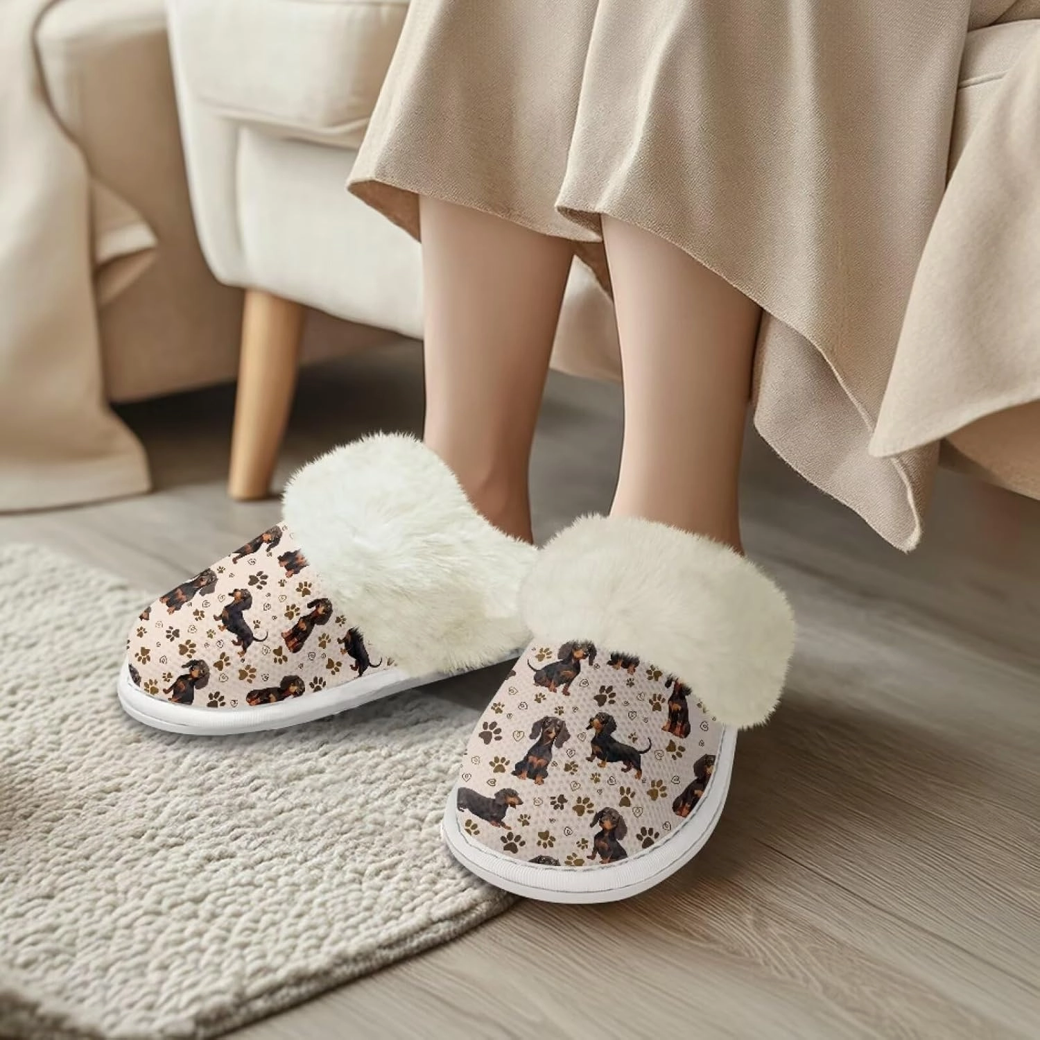 Women's Fuzzy Slippers Outdoor Indoor Fluffy Winter House Shoes Warm Plush Bedroom Shoes for Women