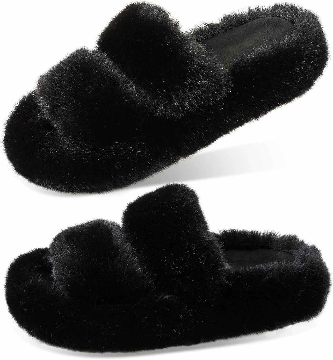 Women's Memory Foam Fluffy Plush Slippers - Cozy Furry Comfy Shoes