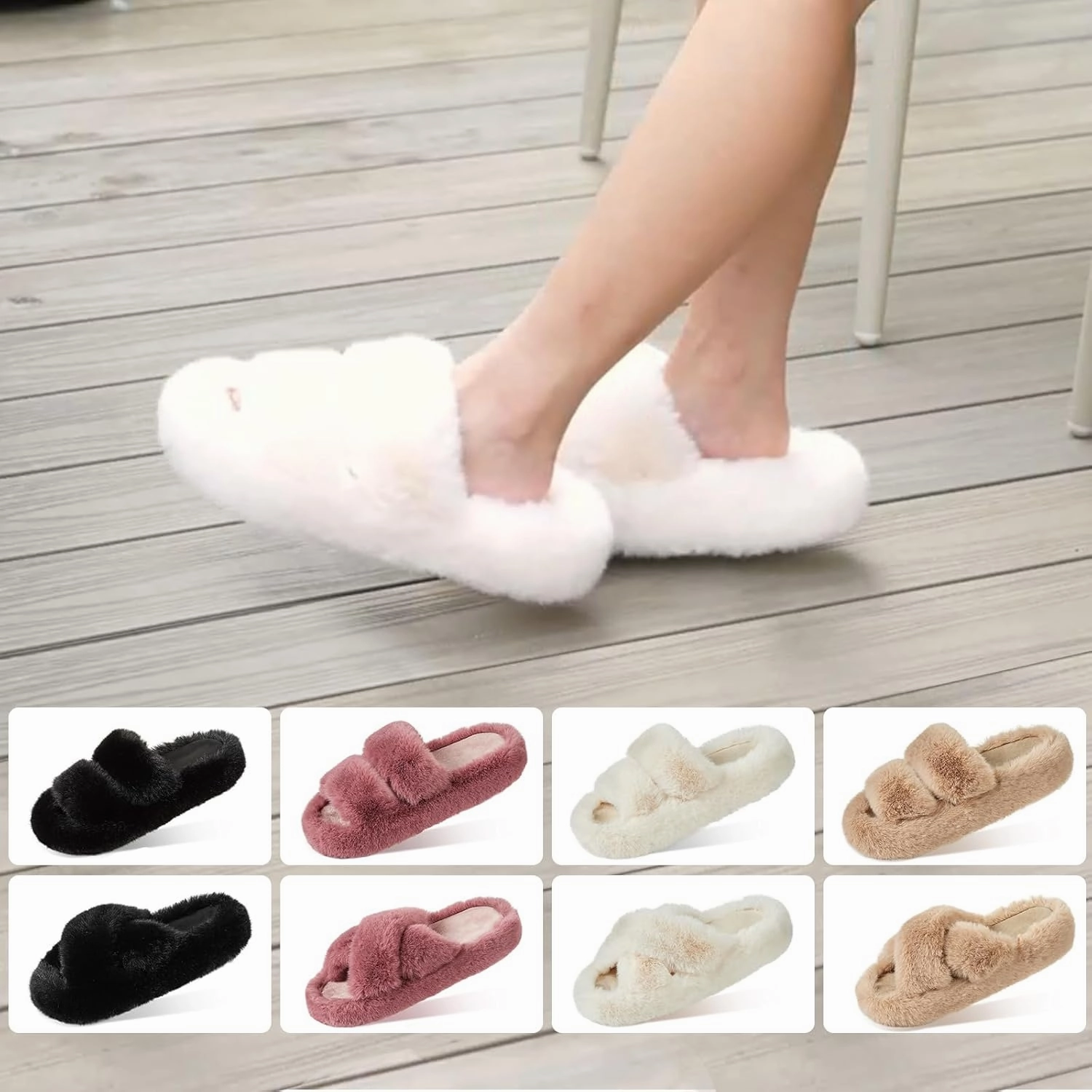 Women's Memory Foam Fluffy Plush Slippers - Cozy Furry Comfy Shoes
