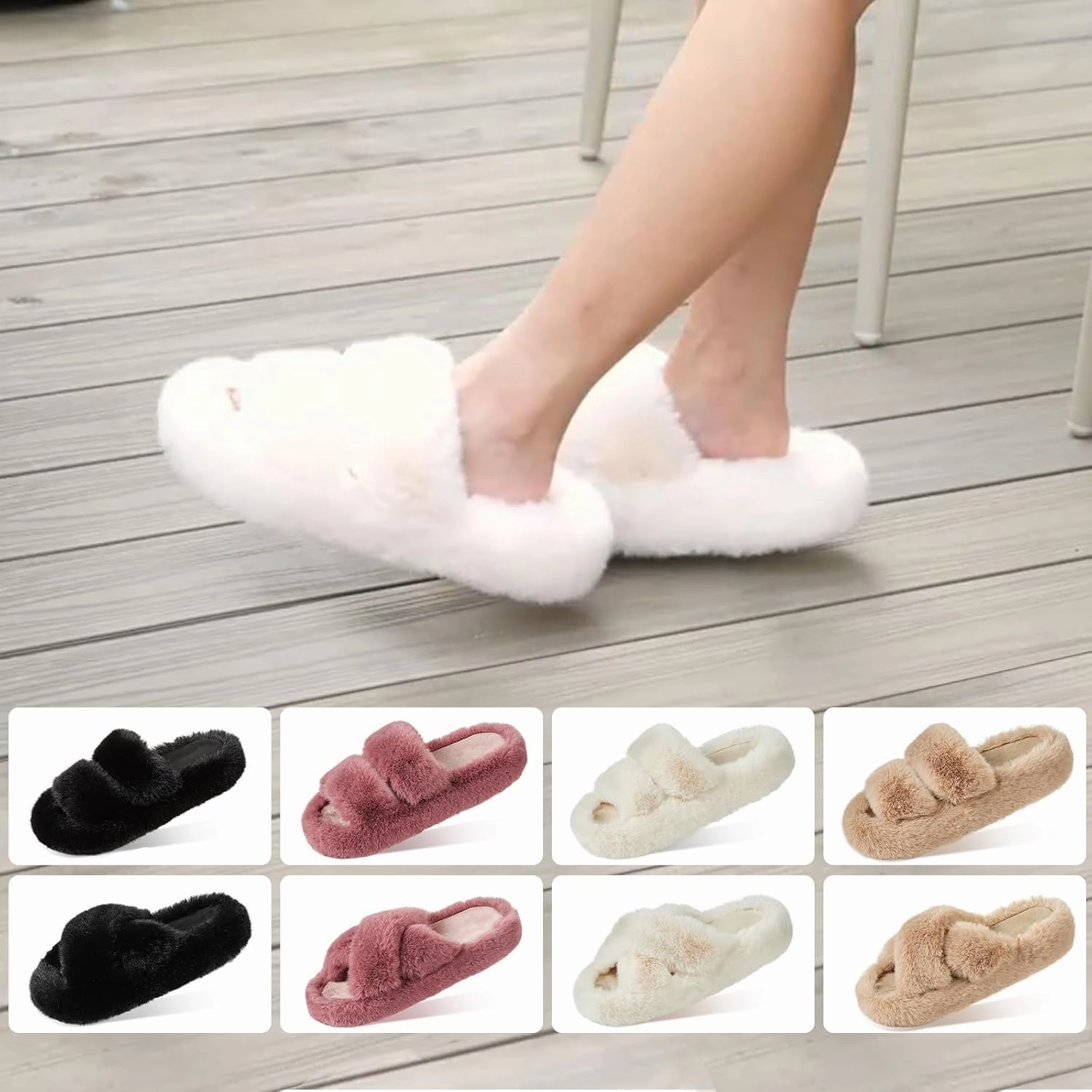 Women's Memory Foam Fluffy Plush Slippers - Cozy Furry Comfy Shoes