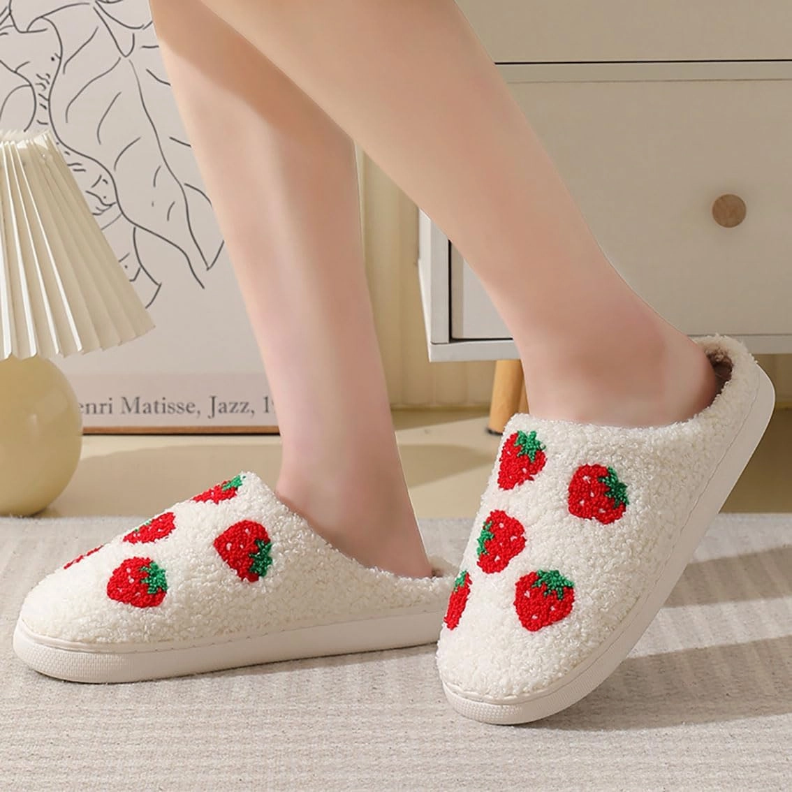 Women's Plush Heart Love Slippers - Blue Eyes Mushroom Cat Ears Retro Memory Foam Soft Plush Home Shoes