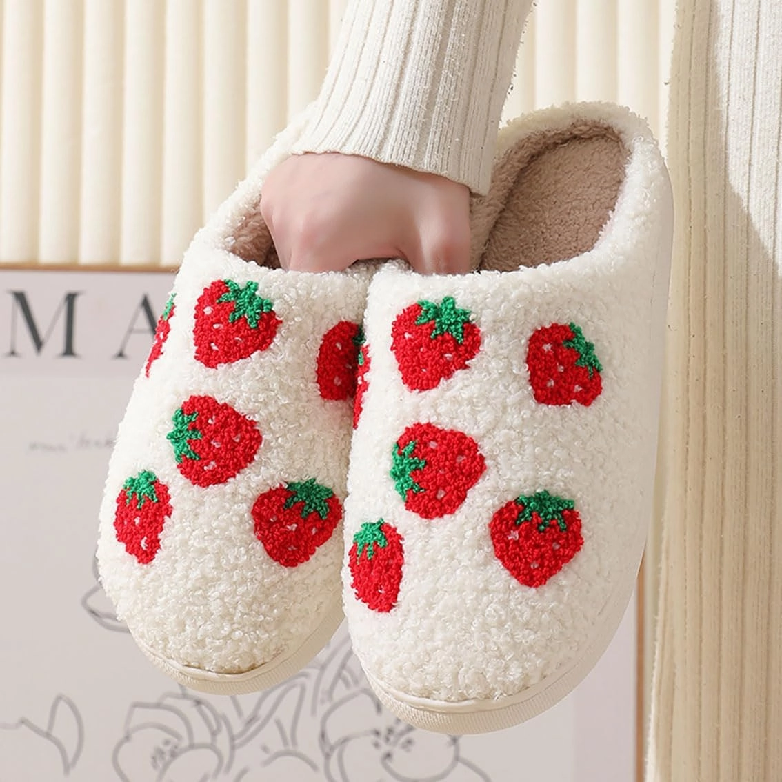 Women's Plush Heart Love Slippers - Blue Eyes Mushroom Cat Ears Retro Memory Foam Soft Plush Home Shoes