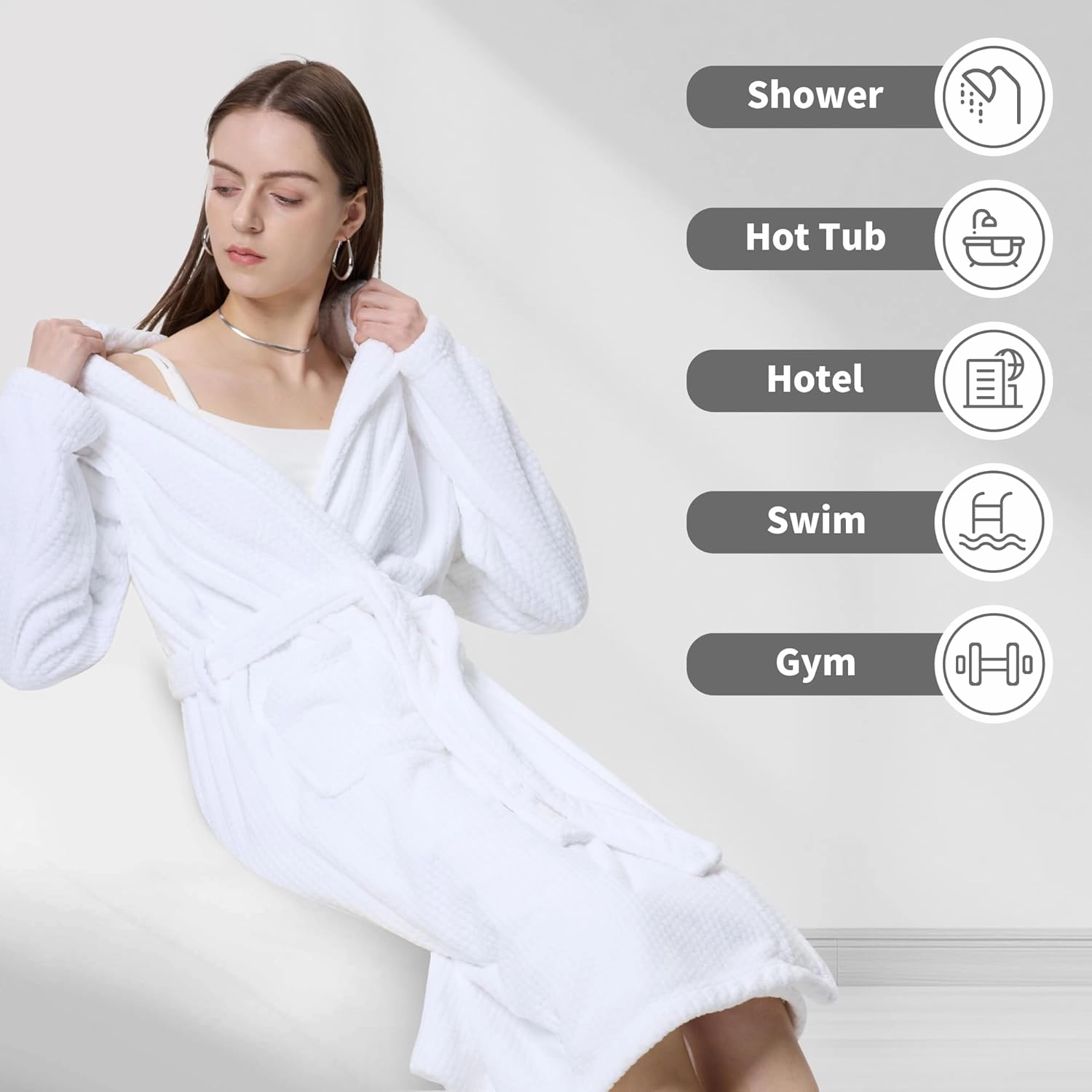 Women's Shawl Collar Bathrobe, Soft Long Towel Robes for Women - Super Absorbent Quick Dry yet Warm(Grey, S/M)
