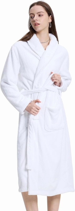 Women's Shawl Collar Bathrobe, Soft Long Towel Robes for Women - Super Absorbent Quick Dry yet Warm(Grey, S/M)