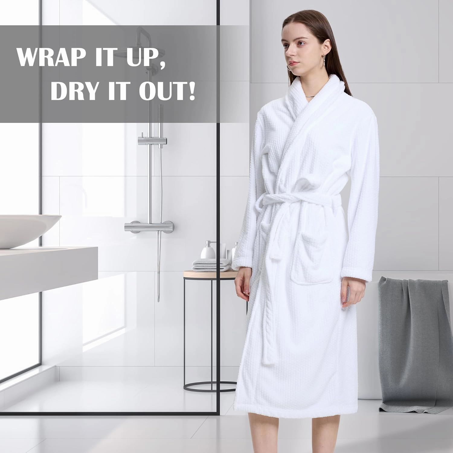 Women's Shawl Collar Bathrobe, Soft Long Towel Robes for Women - Super Absorbent Quick Dry yet Warm(Grey, S/M)