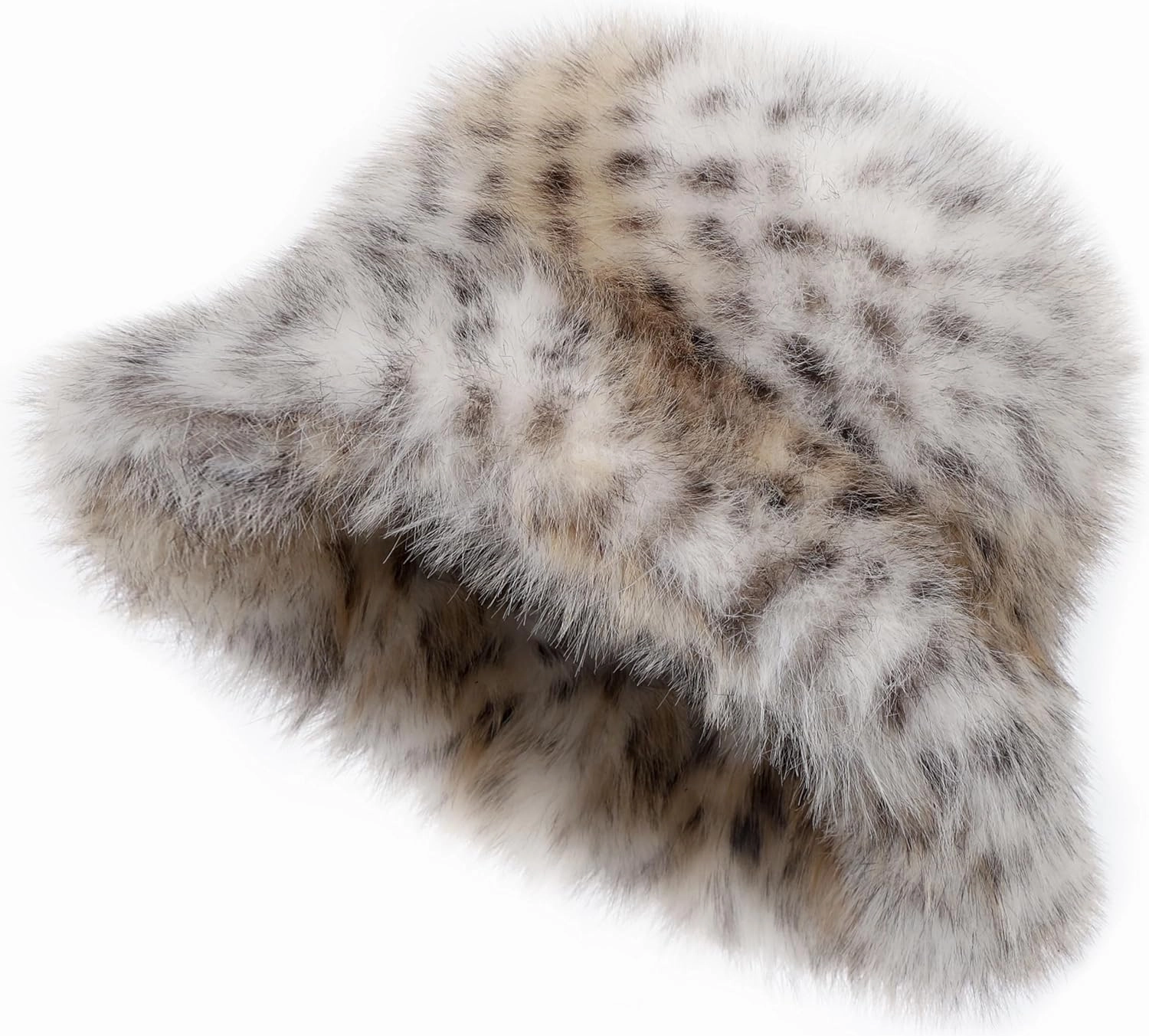 Women's Winter Faux Fur Bucket Hat Fluffy Warm Ladie's Plush Leopard Printed Fisherman Cap