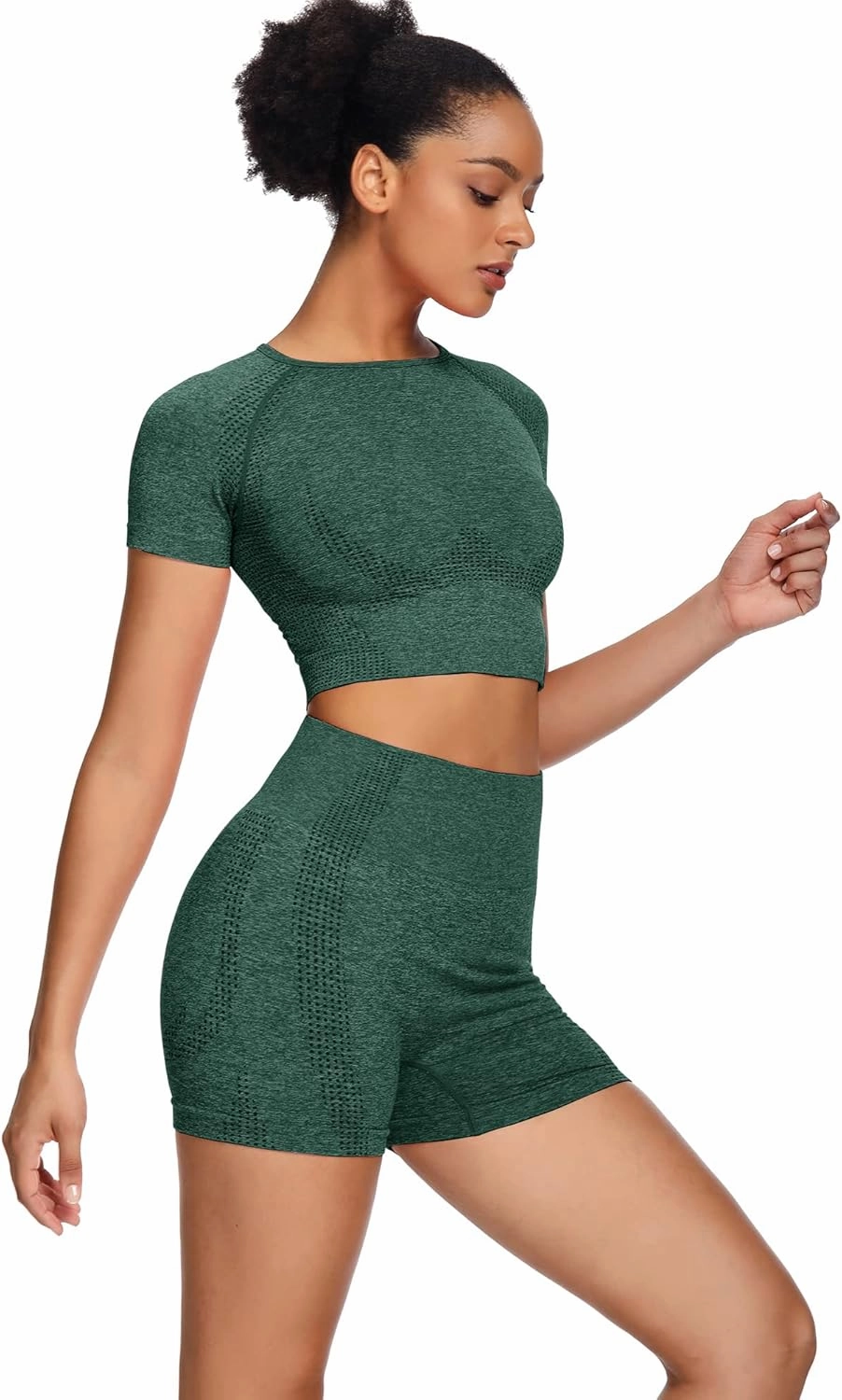 Women Seamless Yoga Outfits 2 Piece Set Workout Gym Shorts   Short Sleeve Crop Top