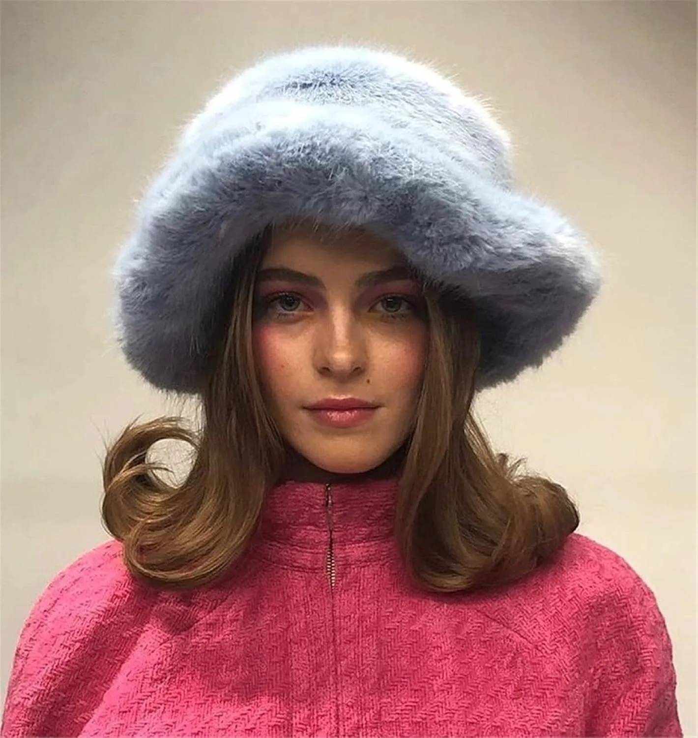 Women’s Fuzzy Fluffy Bucket Hat Winter Warmer Plush Hat Faux Fur Outdoor Fisherman Cap Casual Streetwear Accessory