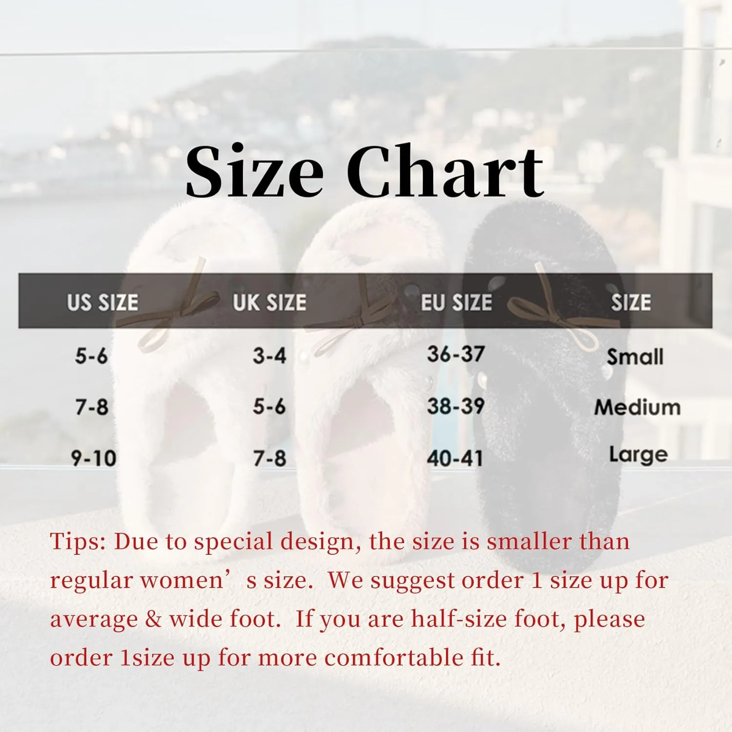 Women's Fuzzy Slippers Cross Band Memory Foam Fuzzy House Slippers Indoor and Outdoor Open Toe Anti-Skid Arch Support