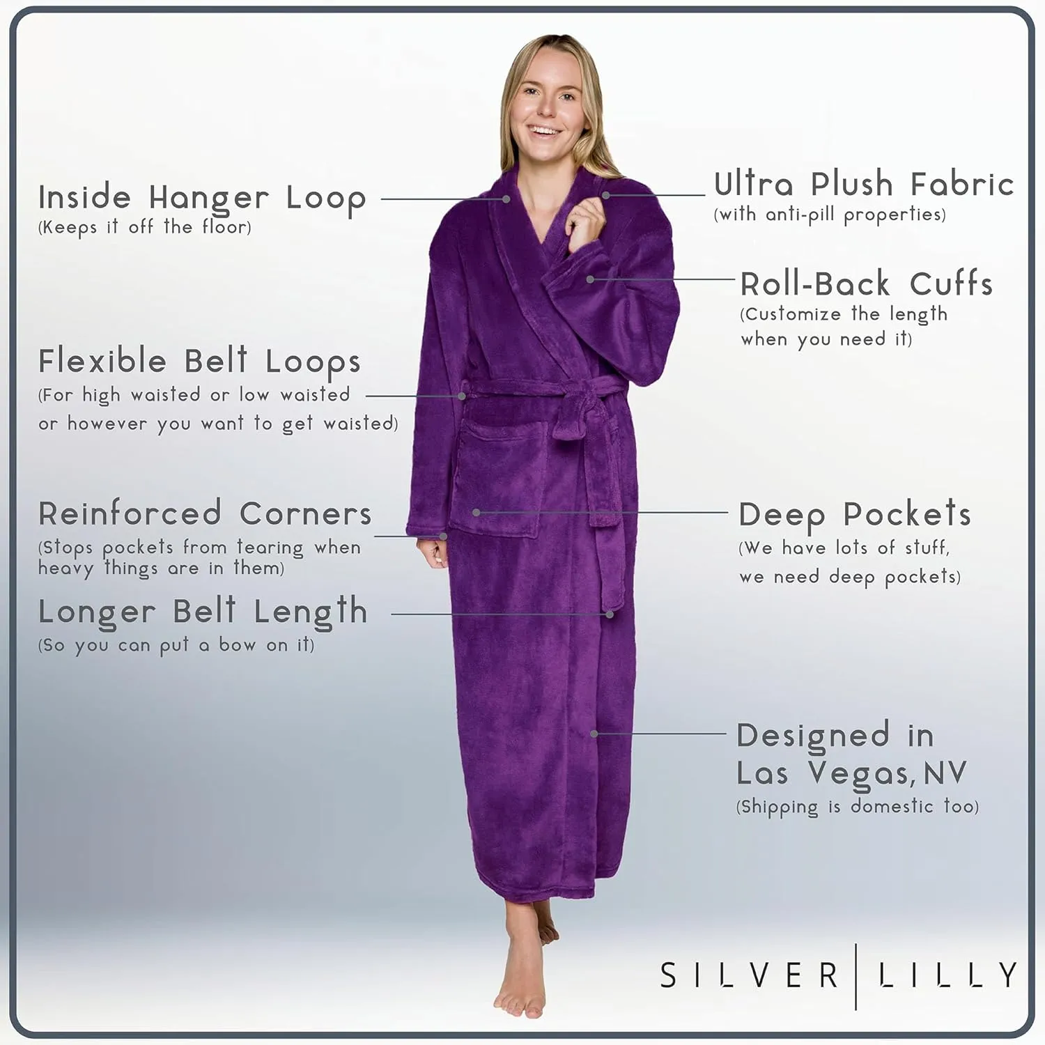 Womens Plush Fleece Bath Robe, Fluffy Long Bathrobe, Great Gift for Mother's Day, Grandma, Daughter, Sister, Wife, Friend