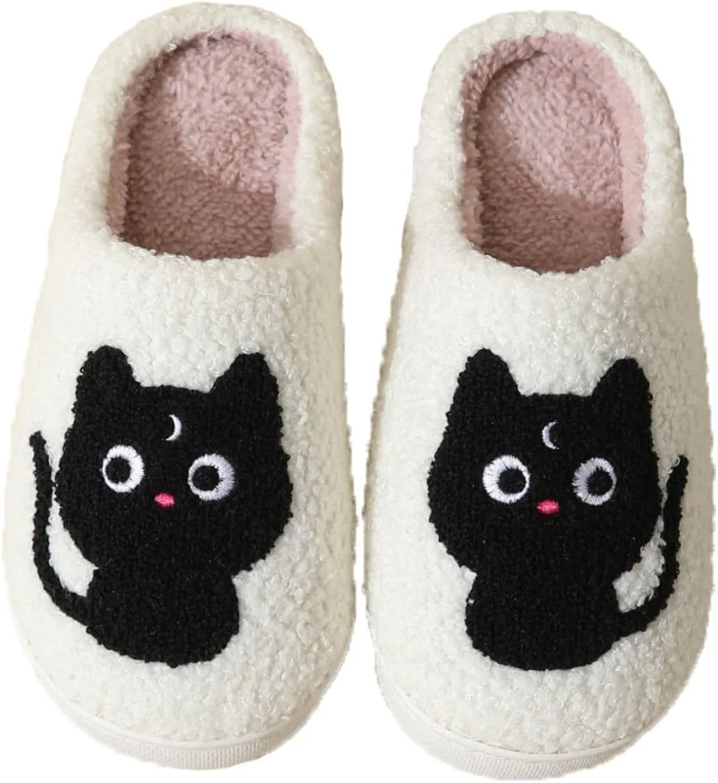 Women's Plush Heart Love Slippers - Blue Eyes Mushroom Cat Ears Retro Memory Foam Soft Plush Home Shoes