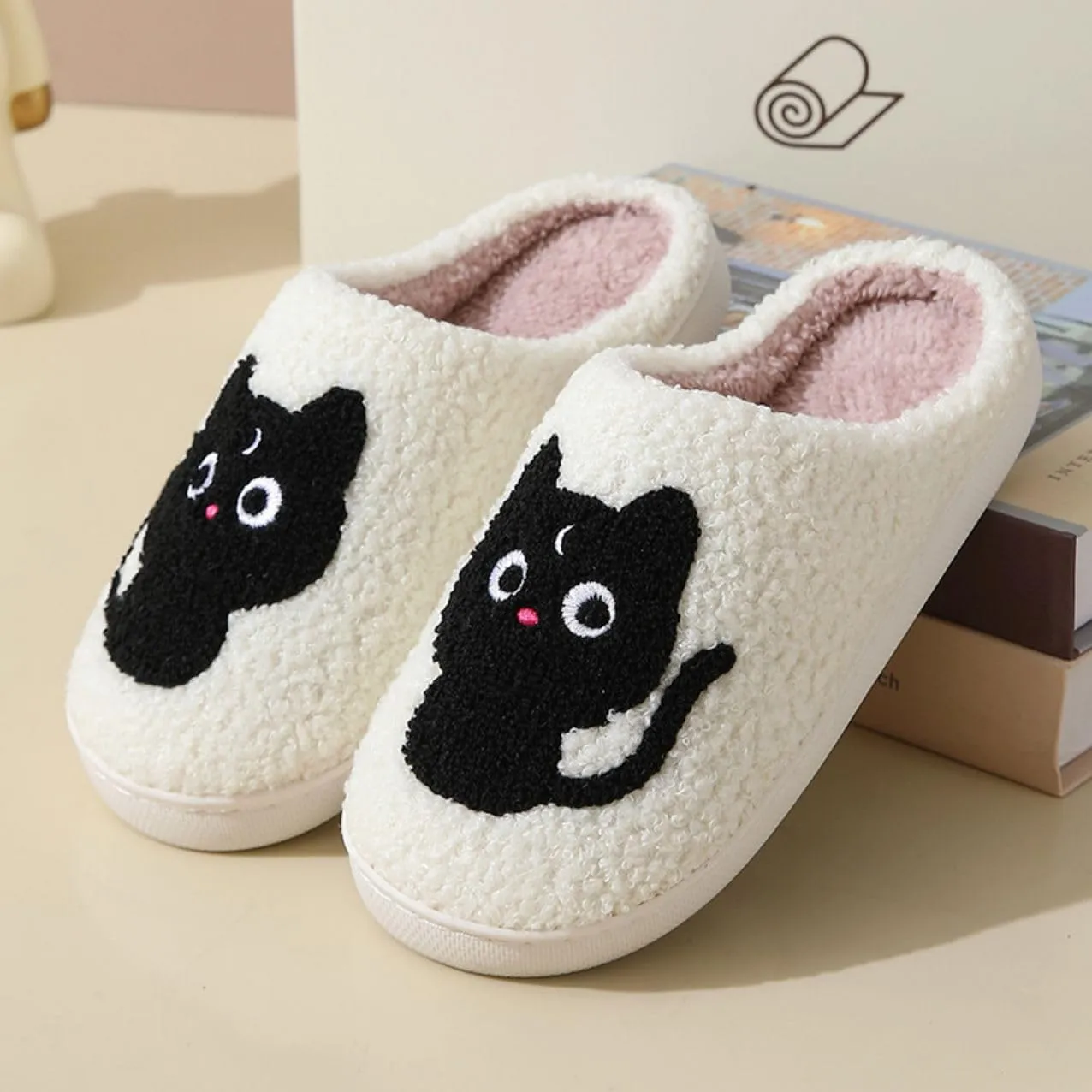 Women's Plush Heart Love Slippers - Blue Eyes Mushroom Cat Ears Retro Memory Foam Soft Plush Home Shoes